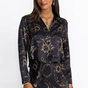 Johnny Was Black and Gold Button Down Shirt Cropped Overshirt